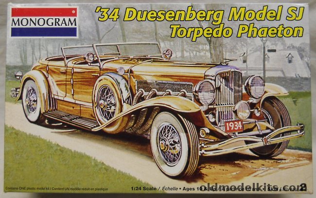 Monogram 1/24 1934 Duesenberg SJ Torpedo Phaeton Weyman Body, 85-2174 plastic model kit